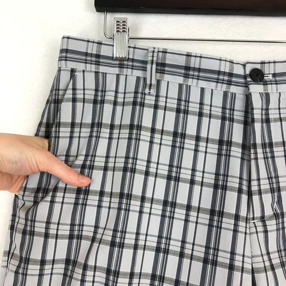 Adidas Men's Size 34 Grey Black Plaid Print Zip Fly Golf Shorts Stretch - Picture 8 of 11